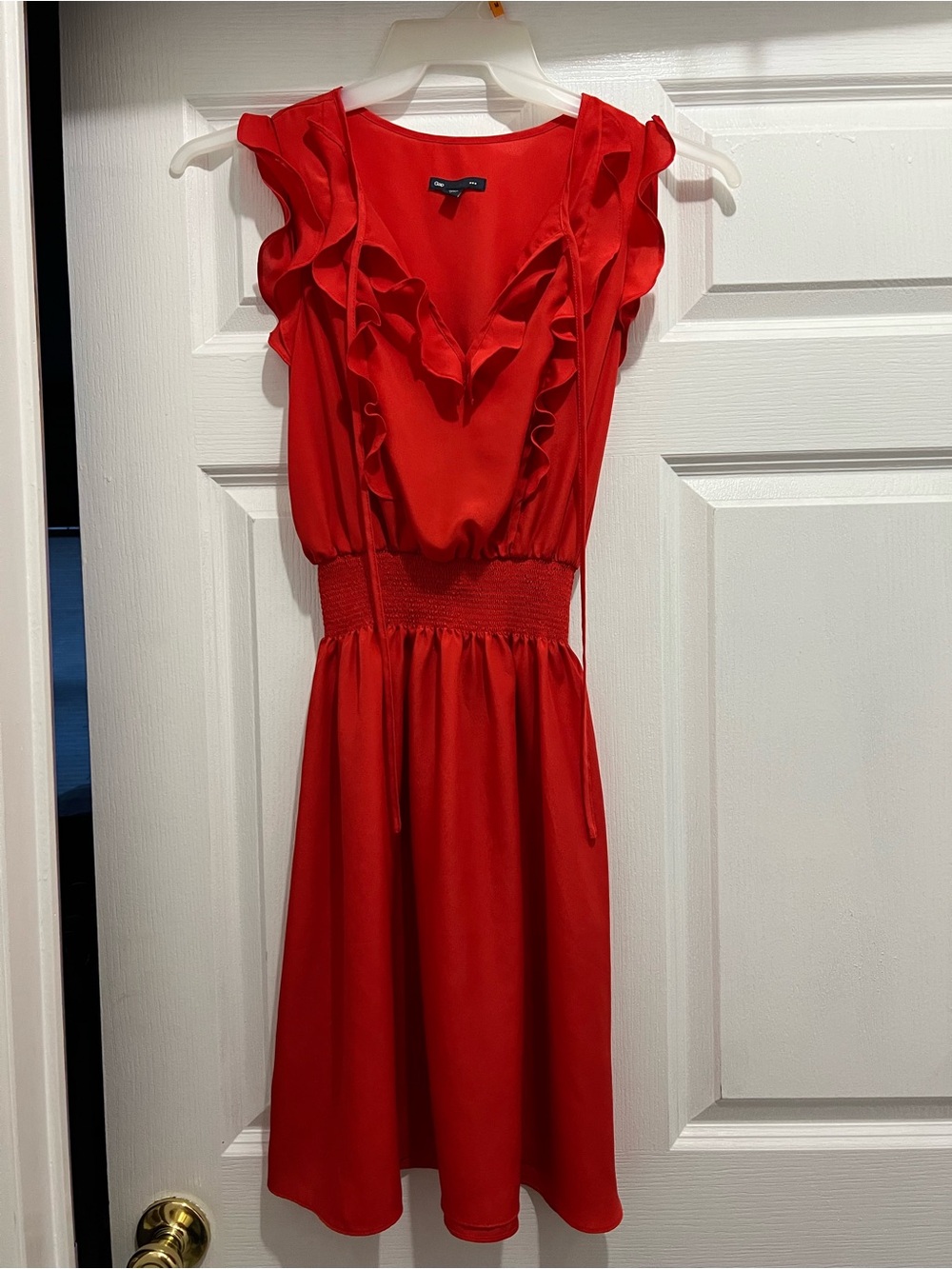 GAP Red Ruffle V-Neck Midi Dress Size S